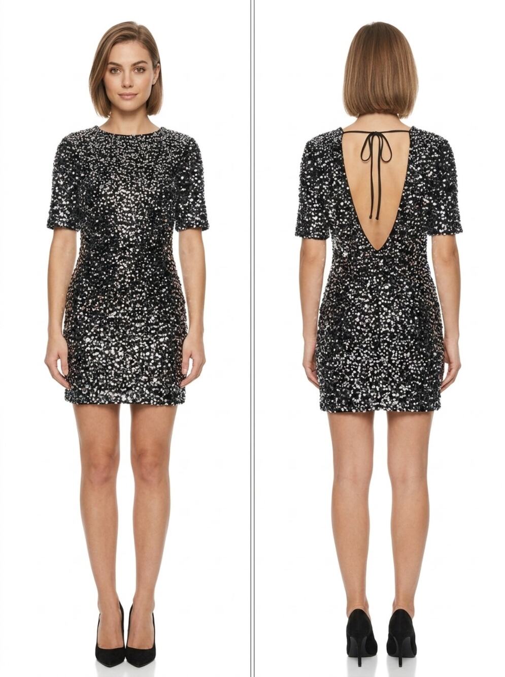 NWT 4th & Reckless Amelia Dress Black Sheath Mini Sequin Women Size XS
